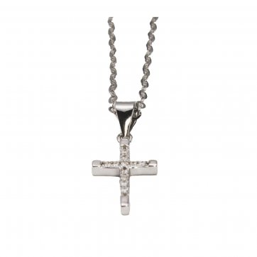 Phantasy Silver cross with white zircons