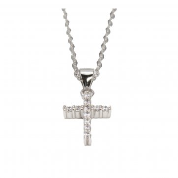 Phantasy Silver cross with white zircons