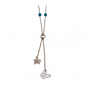 Phantasy Silver necklace with turquoise, daisy and butterfly