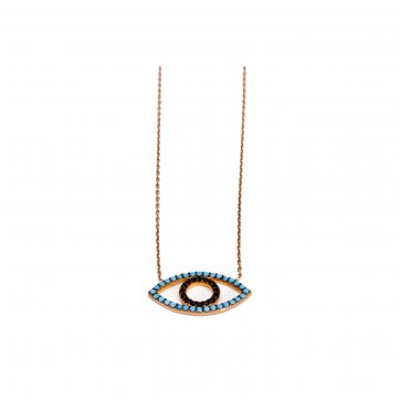 Phantasy Silver eye necklace with black and turquoise zircons