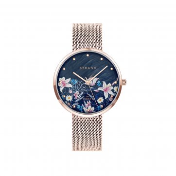 Strand Strand by Obaku Watch with Rose Gold Bracelet and Blue Dial S700LXVBMV-DF