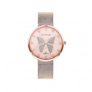 Strand Strand by Obaku watch with rose gold bracelet and pink mother-of-pearl dial S700LXVVMV-DB