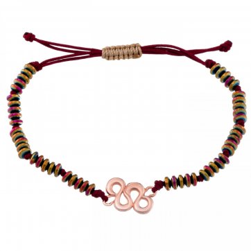 Save The Year 22 Silver bracelet "22", wave, rose gold, rainbow hematites & burgundy cord