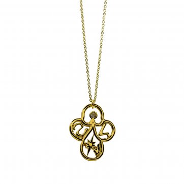 Γούρι αγάπης Brass necklace "Syn ston anthropo", large motif with white cz & chain