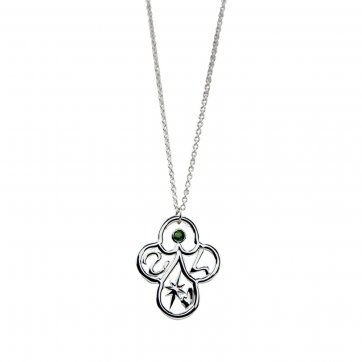 Γούρι αγάπης Brass necklace "Syn ston anthropo", large motif with green cz & chain