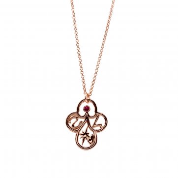 Γούρι αγάπης Brass necklace "Syn ston anthropo", large motif with red cz & chain